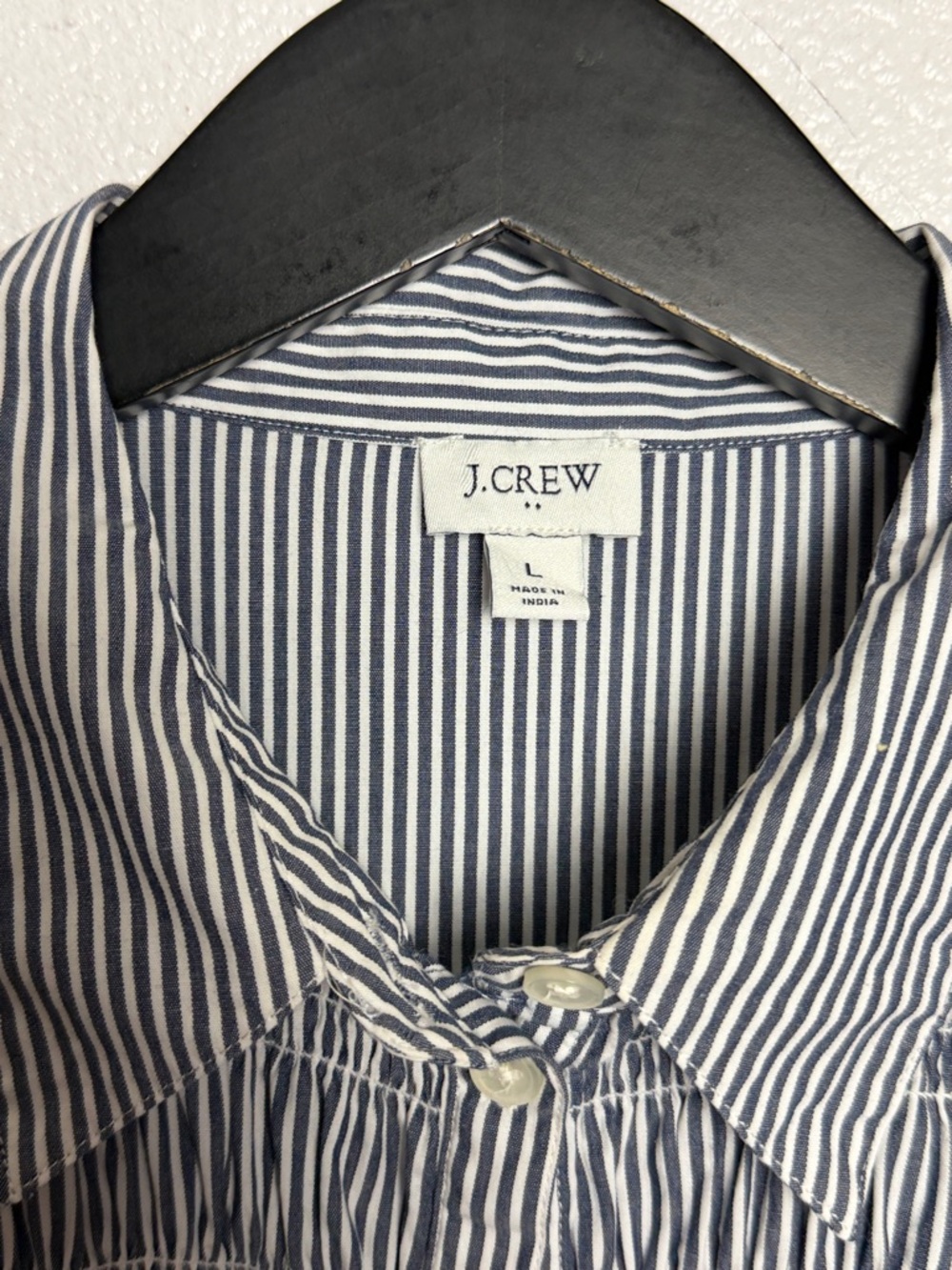 J. Crew Factory Navy and White Striped Smocked Shirt Dress Large - Picture 4 of 9